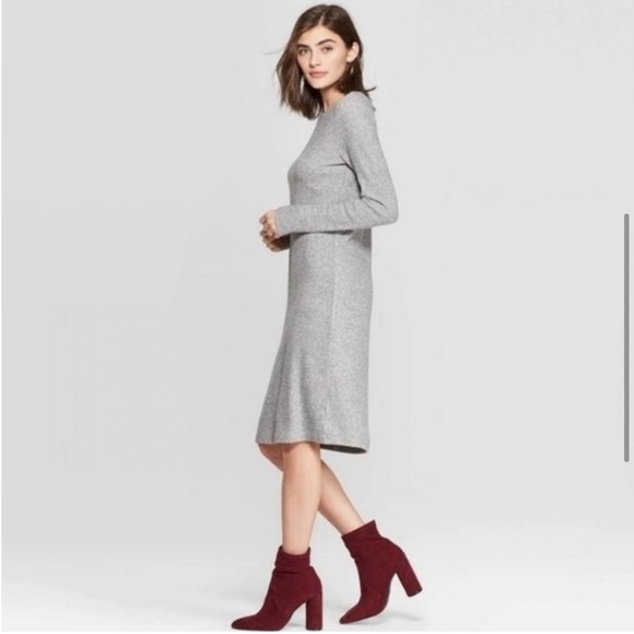 A New Day Gray Long Sleeve Waffle Knit Cozy Soft Thick Sweater Dress S - Picture 2 of 11